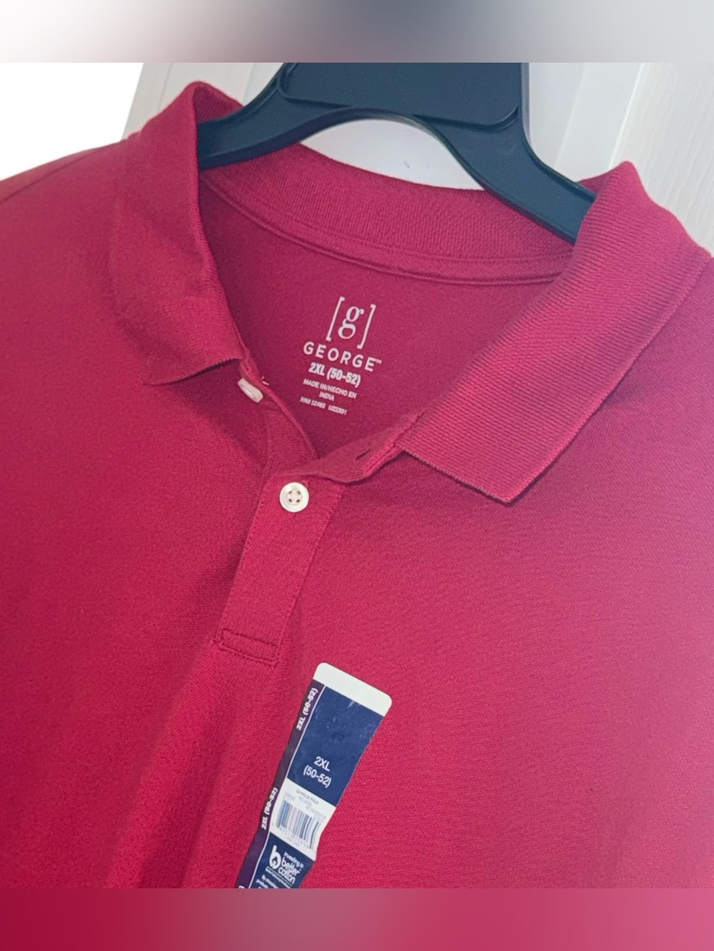 George Mens Pique Polo Shirt 2XL 50-52 Red Short Sleeve Solid Casual Classic